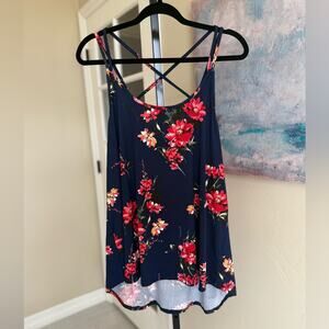 Papermoon Floral Navy Strappy Tank Women’s 2x Plus High Low